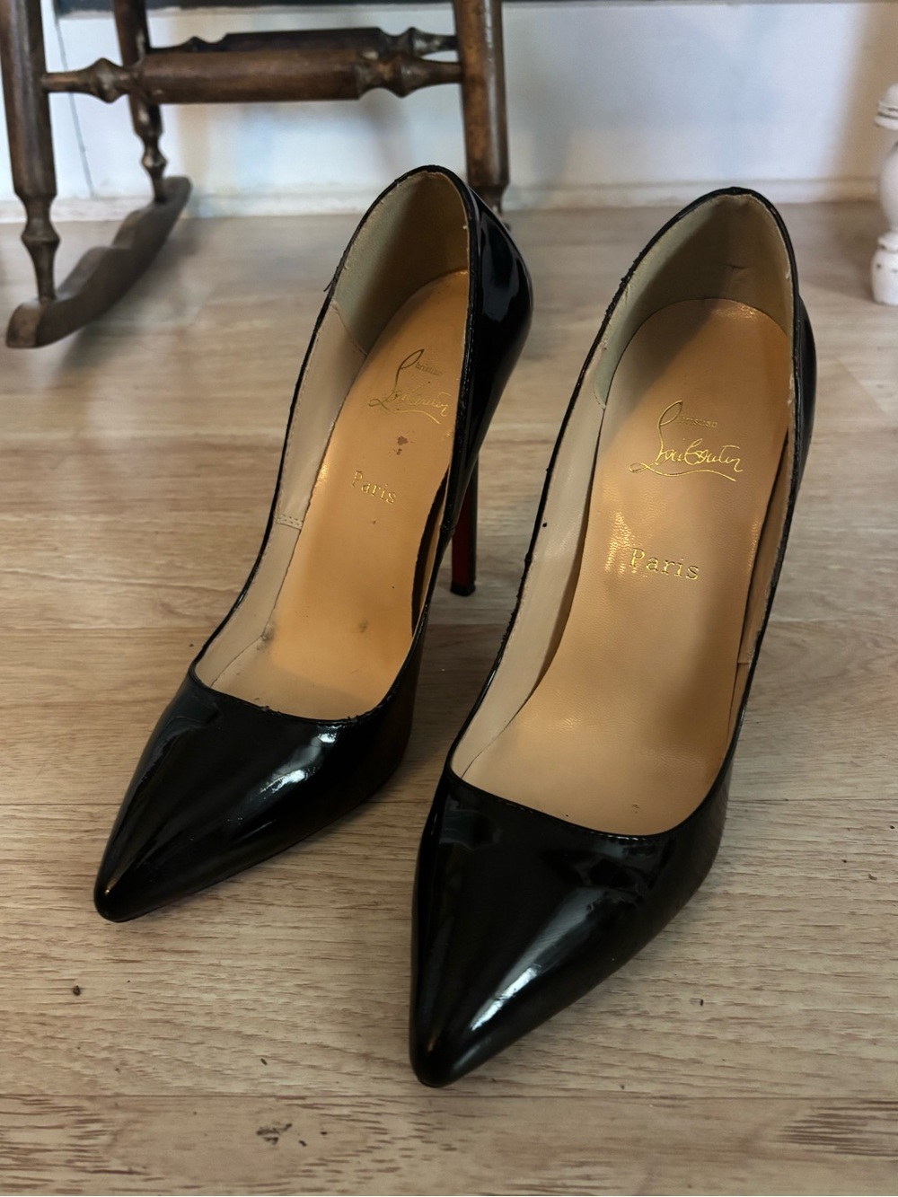 Christian Louboutin Black Patent Pointed-Toe Stilettos